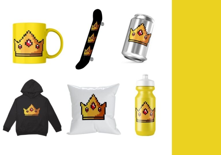 Brand Licensing [How It Works, Benefits & Real-Life Examples] - Images of different items with the same video game styled crown on them